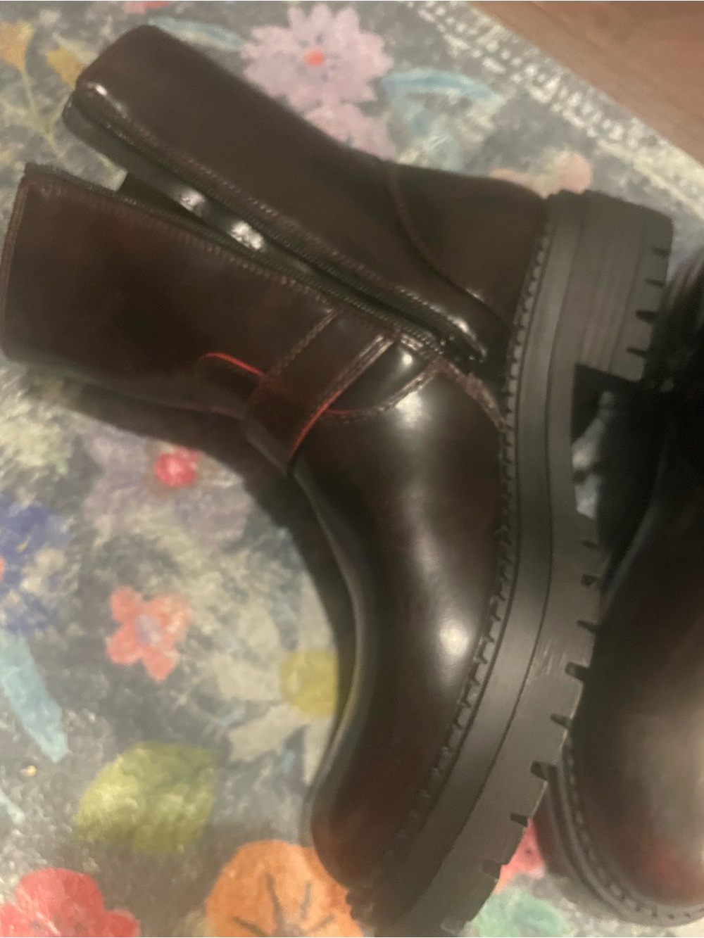 Women’s Glossy Brown Chelsea Boots with Buckle - Picture 2 of 6
